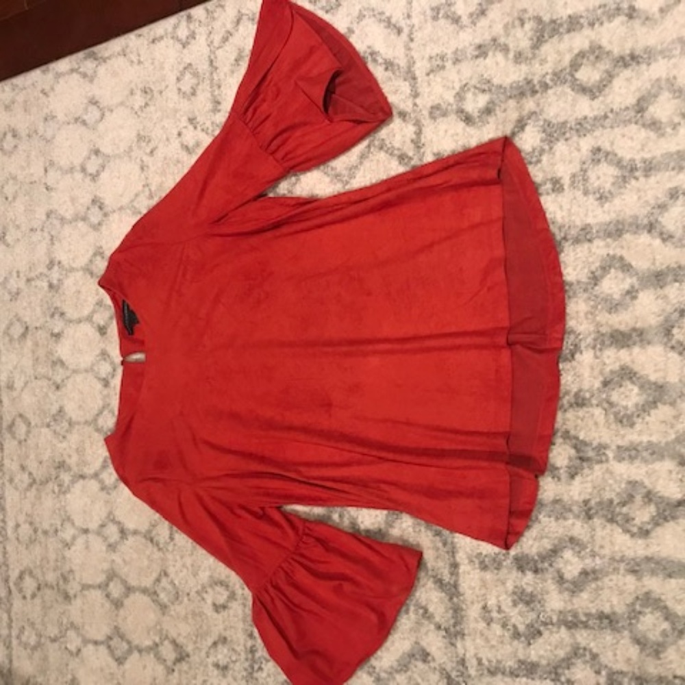 Suede Burnt Orange top with Bell-Sleeves